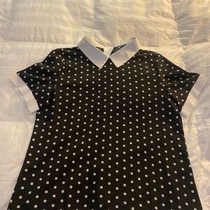 Black Polka Dot Blouse with White Collar